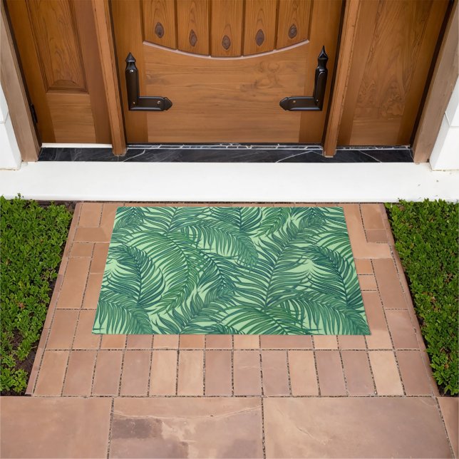 Green Tropical Palm Leaves Doormat (Outdoor)