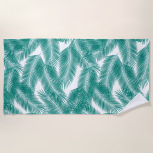 Green Tropical Palm Leaves Pattern Beach Towel