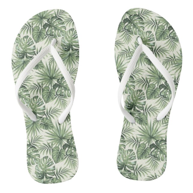 Green Tropical Palm Leaves Pattern Jandals (Footbed)