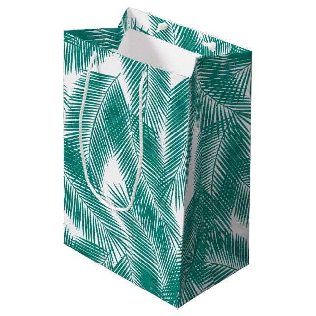 Green Tropical Palm Leaves Pattern Medium Gift Bag (Front Angled)