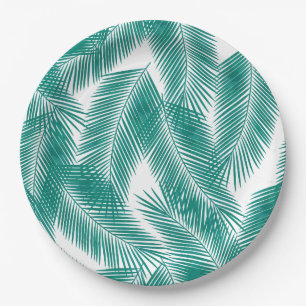 Green Tropical Palm Leaves Pattern Paper Plate