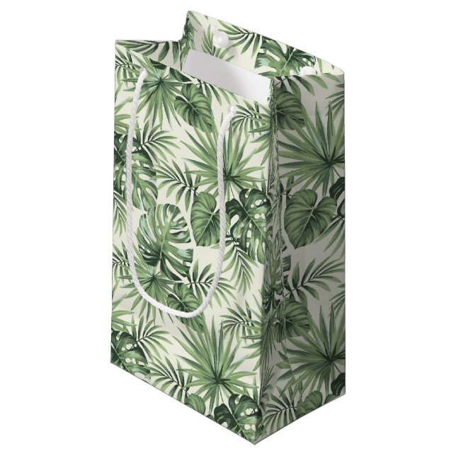 Green Tropical Palm Leaves Pattern Small Gift Bag (Front Angled)