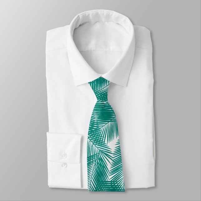 Green Tropical Palm Leaves Pattern Tie (Tied)