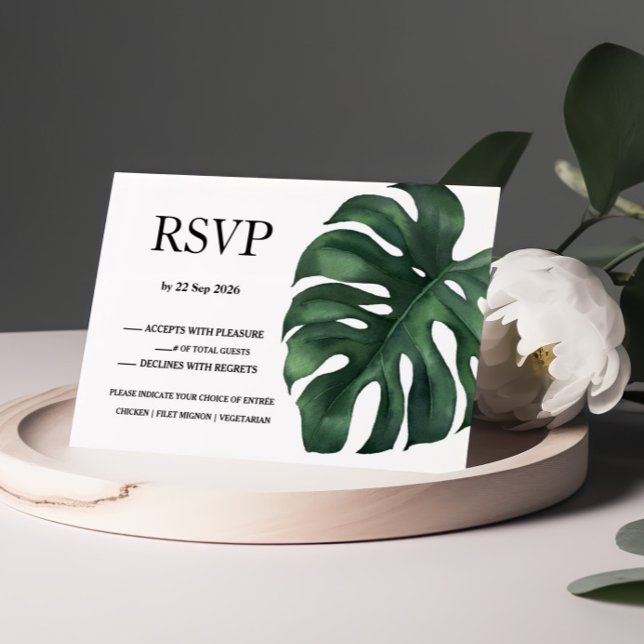 Green Tropical Palm Leaves Response Card RSVP (Creator Uploaded)