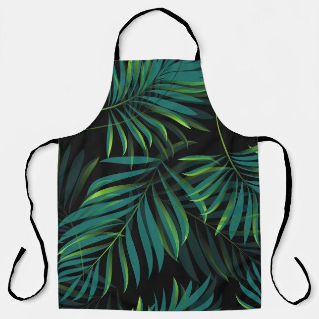 Green tropical palm leaves. Seamless pattern graph Apron (Front)