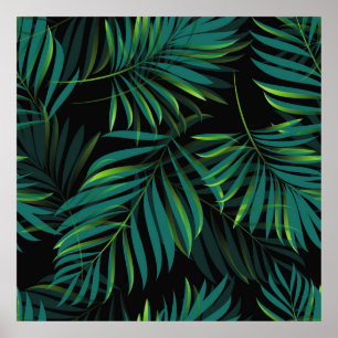 Green tropical palm leaves. Seamless pattern graph Poster