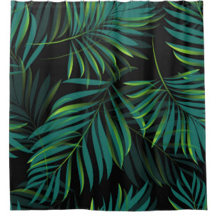 Green tropical palm leaves. Seamless pattern graph Shower Curtain