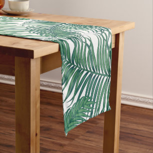 Green Tropical Palm Leaves Short Table Runner