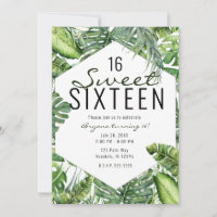 Green Tropical Palm Leaves Summer Island Sweet 16