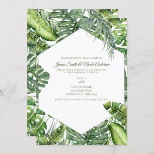 Green Tropical Palm Leaves Summer Island Wedding Invitation