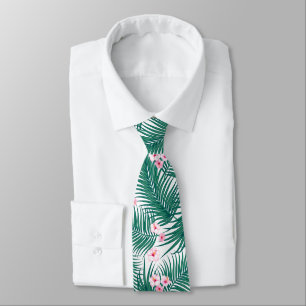 Green Tropical Palm Leaves with Hibiscus Flowers   Tie