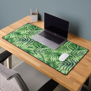 Green Tropical Palm & Monstera Leaves Desk Mat