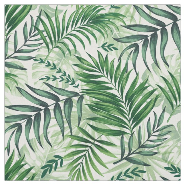Green Tropical Palm & Monstera Leaves Fabric (Swatch)