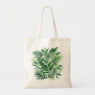 Green Tropical Palm & Monstera Leaves Tote Bag