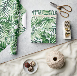 Green Tropical Palm & Monstera Leaves Wrapping Paper
