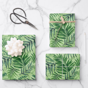 Green Tropical Palm & Monstera Leaves Wrapping Paper Sheet