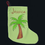 Green Tropical Palm Tree Beach Island Personalised Small Christmas Stocking<br><div class="desc">Stocking features an original illustration of a tropical palm tree on a green background. Simply personalise with your name for a unique Christmas stocking!

Don't see what you're looking for? Need help with customisation? Contact Rebecca to have something designed just for you.</div>