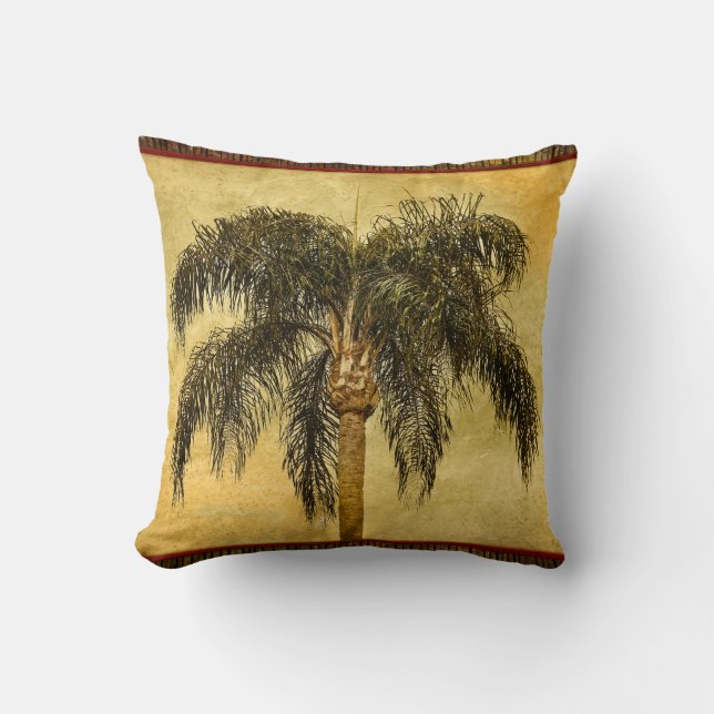 Green Tropical Palm Tree Hawaiian Vintage Palms Cushion (Front)