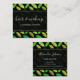 Green Tropical Palm Tree Leaf Pattern Square Business Card