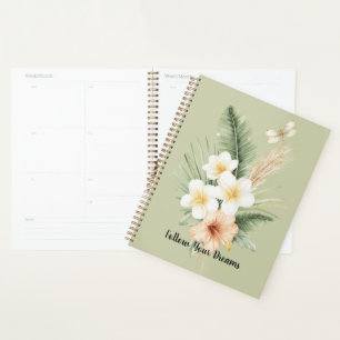 Green Tropical Peach Hibiscus Plumeria Dragonfly Planner