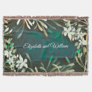 Green tropical plants botanical customisable text  throw blanket