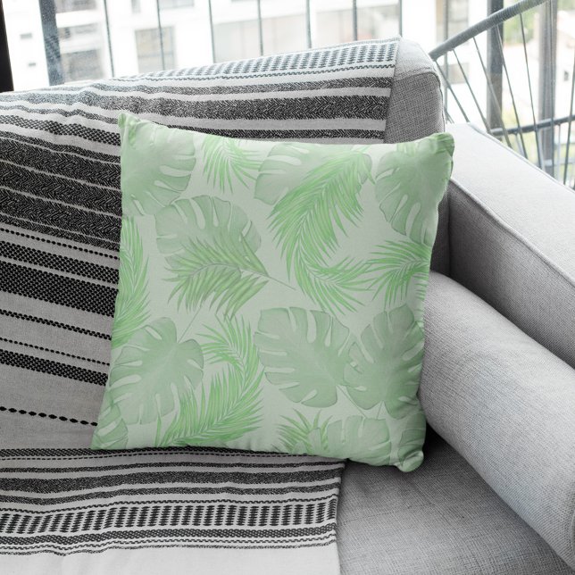 Green Tropical Simple Palm Leaves Cushion (Palm leaves pattern throw pillow)