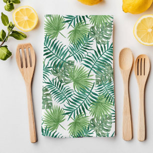 Green Tropical Summer Exotic Botanic Palm Leaves Tea Towel