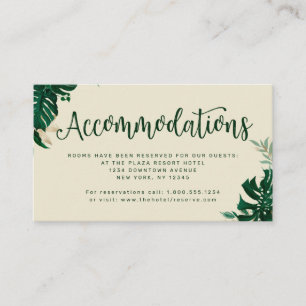 Green Tropical Themed Wedding Accommodations Enclosure Card