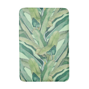 Green Tropical Vintage Banana Leaves Bath Mat