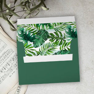 Green Tropical Watercolor Leaves Wedding Envelope