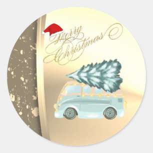 Green Truck Pine Tree Christmas Faux Gold Classic Round Sticker