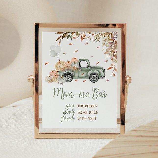 Green Truck Pumpkin Mum Osa Bar Baby Shower Poster (Little Pumpkin Green Truck Baby Shower Mom Osa Bar Sign )