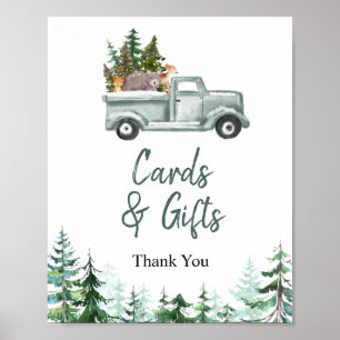 Green Truck Woodland Animals Cards & Gifts Sign