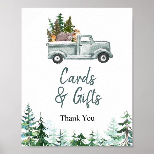 Green Truck Woodland Animals Cards & Gifts Sign (Front)