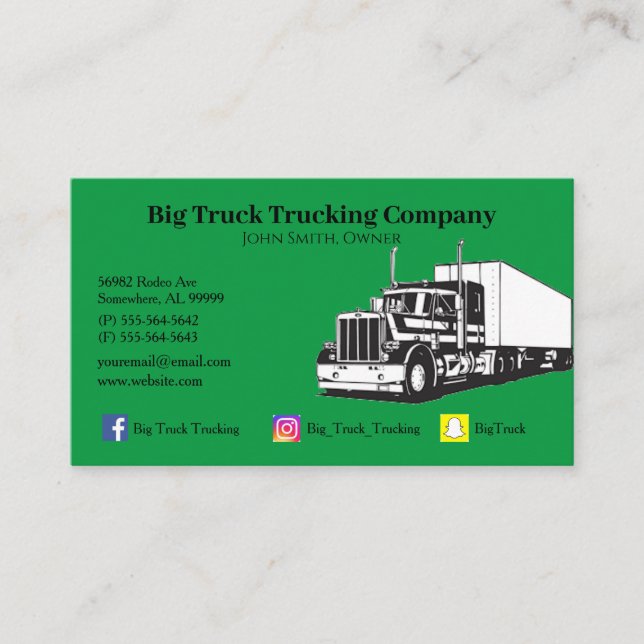 Green Trucking Company Business Card (Front)
