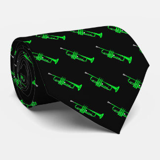 Green Trumpet Pattern on Black Tie