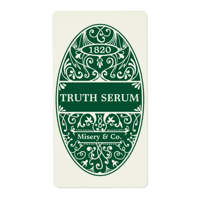 Green truth serum Halloween potion label (Front)