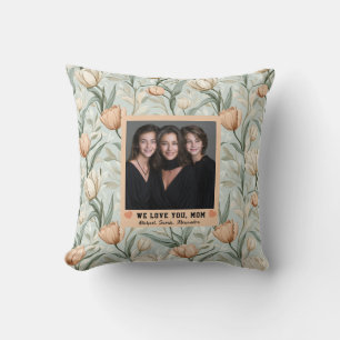 Green Tulip Floral Dog Mum Photo Luxury Cushion