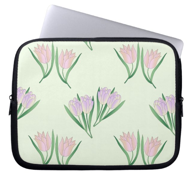 Green Tulip Pattern Laptop Sleeve (Front)