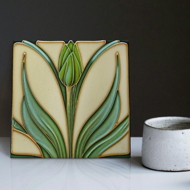Green Tulip Wall Decor Art Nouveau Art Deco Tile (Creator Uploaded)