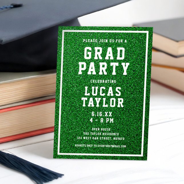 Green Turf Sports Grad Graduation Party Invitation (Creator Uploaded)