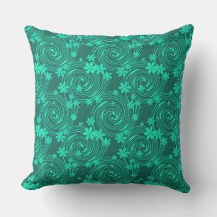 green turquoise bright floral pattern cushion