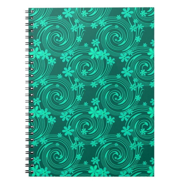green turquoise bright floral pattern notebook (Front)