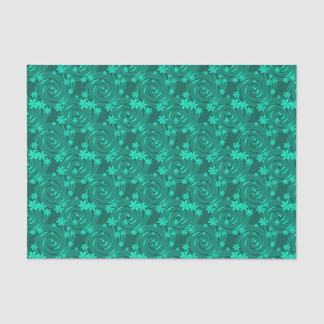 green turquoise bright floral pattern tissue paper (Front)