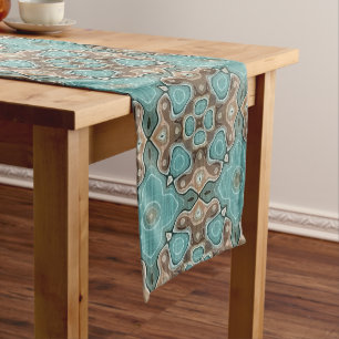 Green Turquoise Brown Hip Bohemian Bali Art Motif Medium Table Runner