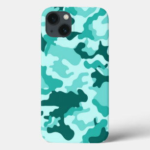 Green Turquoise Camo Pattern iPhone 13 Case