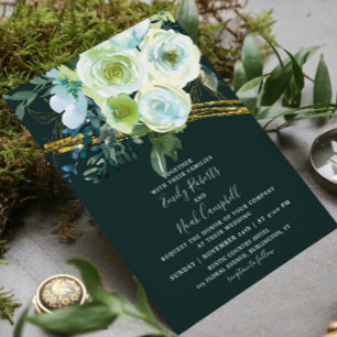 Green Turquoise Gold Floral Photo Wedding Flyer