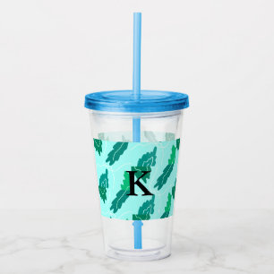 Green turquoise leaves floral pattern add monogram acrylic tumbler