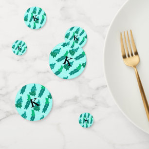Green turquoise leaves floral pattern add monogram confetti