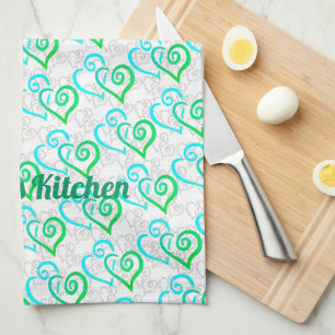 Green Turquoise Linked Heart Art Custom Tea Towel